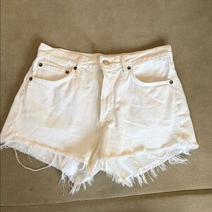 Agolde White Frayed Hem Denim Cutoff Shorts